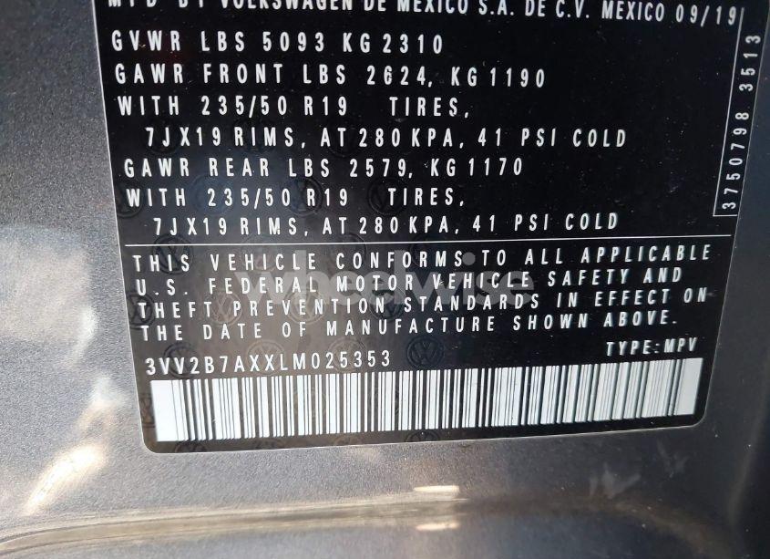 Photo 9 of 2020 Volkswagen Tiguan 2.0T SE/2.0T SE R-LINE BLACK/2.0T SEL (VIN 3VV2B7AXXLM025353)