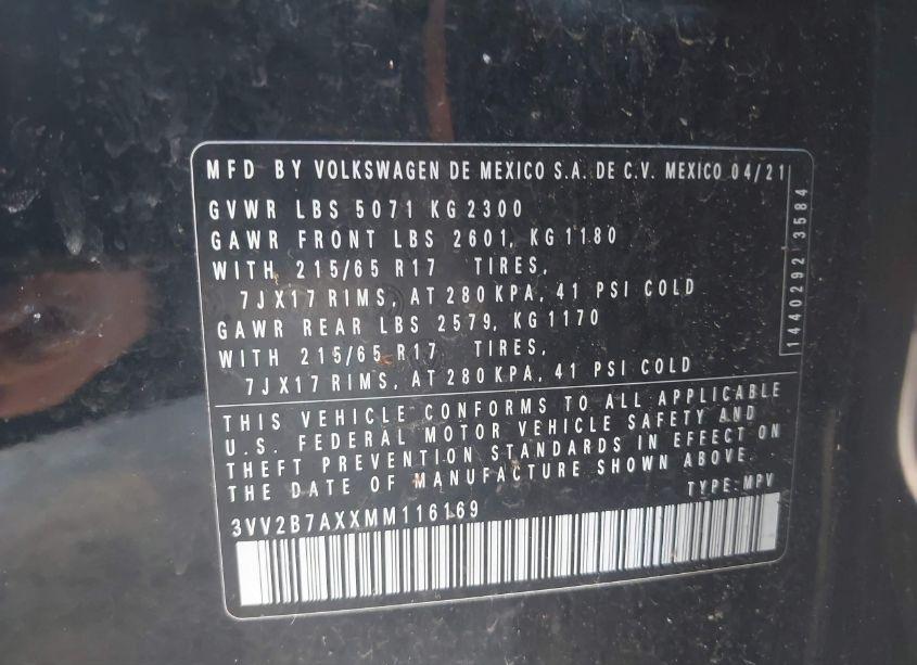 Photo 9 of 2021 Volkswagen Tiguan 2.0T SE/2.0T SE R-LINE BLACK/2.0T SEL (VIN 3VV2B7AXXMM116169)