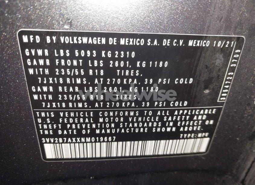 Photo 9 of 2022 Volkswagen Tiguan 2.0T SE (VIN 3VV2B7AXXNM019667)