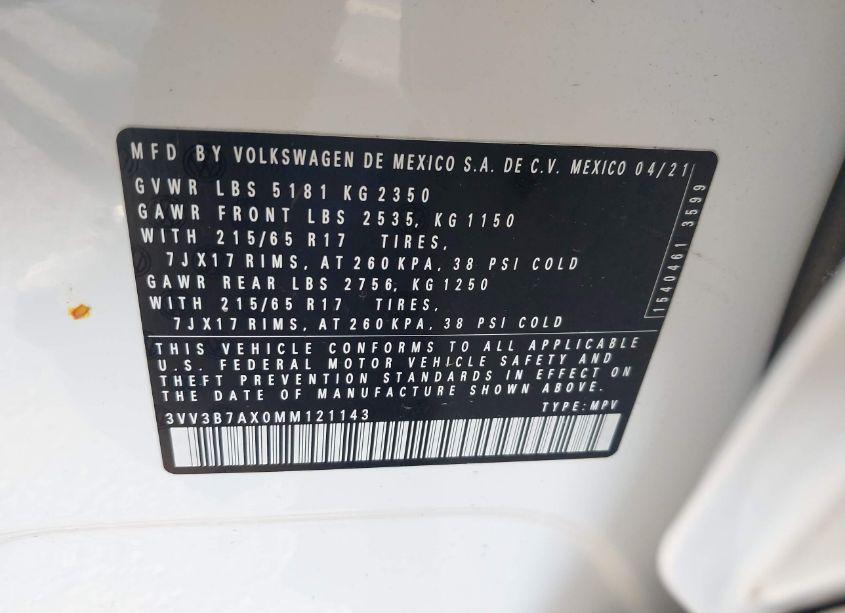 Photo 9 of 2021 Volkswagen Tiguan 2.0T SE/2.0T SE R-LINE BLACK/2.0T SEL (VIN 3VV3B7AX0MM121143)