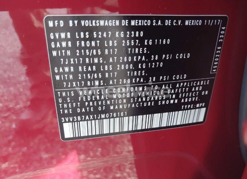 Photo 9 of 2018 Volkswagen Tiguan (VIN 3VV3B7AX1JM076161)