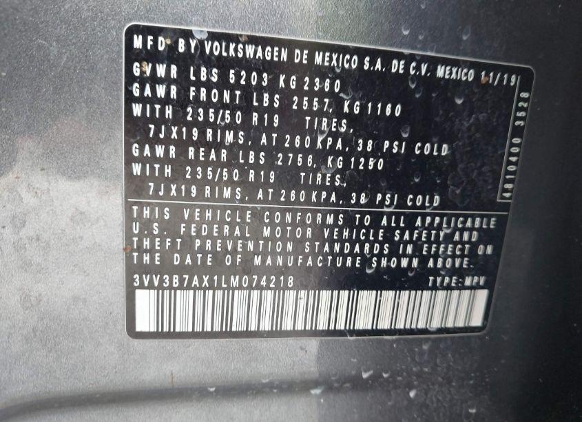 Photo 9 of 2020 Volkswagen Tiguan 2.0T SE/2.0T SE R-LINE BLACK/2.0T SEL (VIN 3VV3B7AX1LM074218)