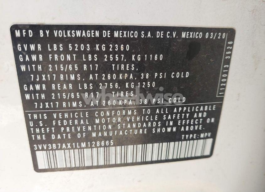 Photo 9 of 2020 Volkswagen Tiguan 2.0T SE/2.0T SE R-LINE BLACK/2.0T SEL (VIN 3VV3B7AX1LM128665)