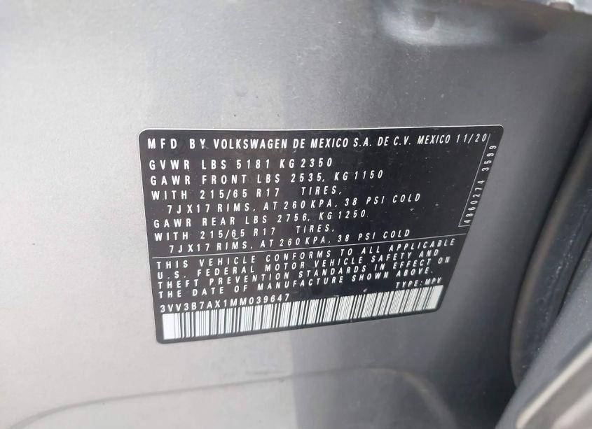 Photo 9 of 2021 Volkswagen Tiguan 2.0T SE/2.0T SE R-LINE BLACK/2.0T SEL (VIN 3VV3B7AX1MM039647)