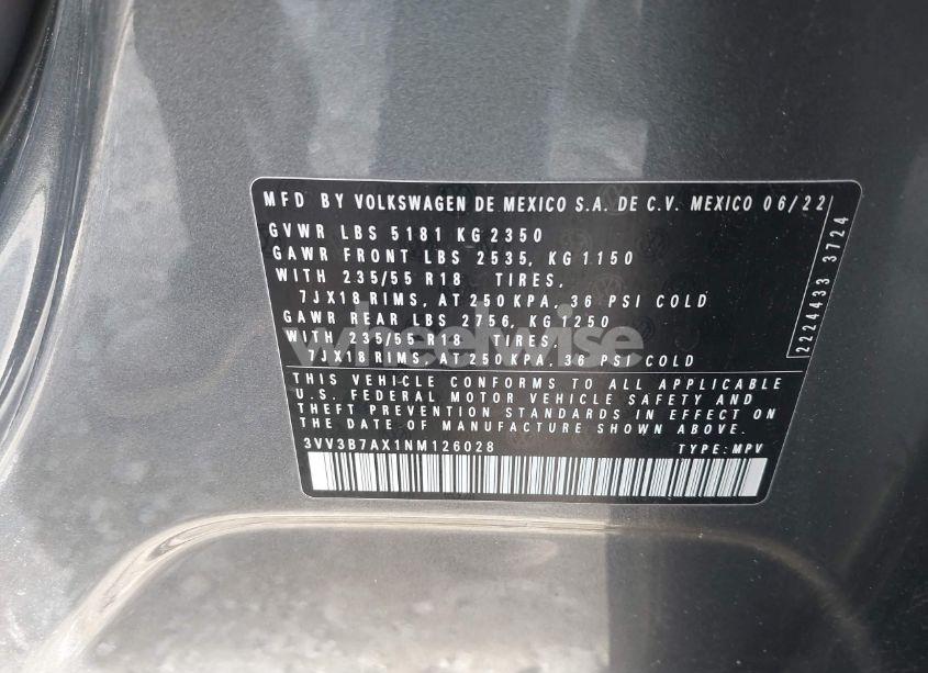 Photo 9 of 2022 Volkswagen Tiguan 2.0T SE (VIN 3VV3B7AX1NM126028)