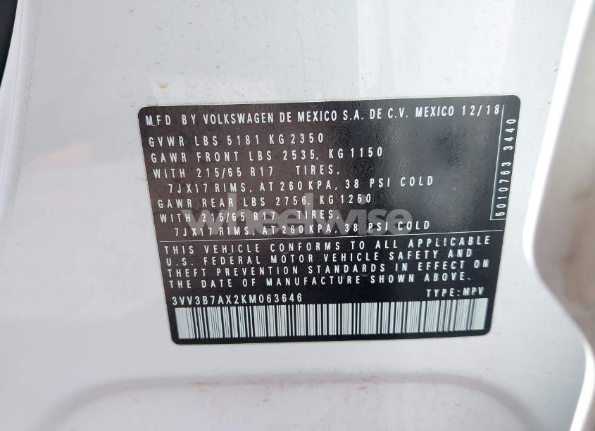 Photo 9 of 2019 Volkswagen Tiguan 2.0T SE/2.0T SEL/2.0T SEL R-LINE/2.0T SEL R-LINE BLACK (VIN 3VV3B7AX2KM063646)