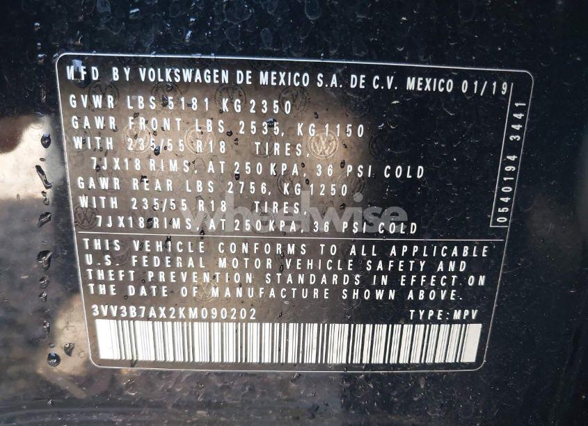 Photo 9 of 2019 Volkswagen Tiguan 2.0T SE/2.0T SEL/2.0T SEL R-LINE/2.0T SEL R-LINE BLACK (VIN 3VV3B7AX2KM090202)