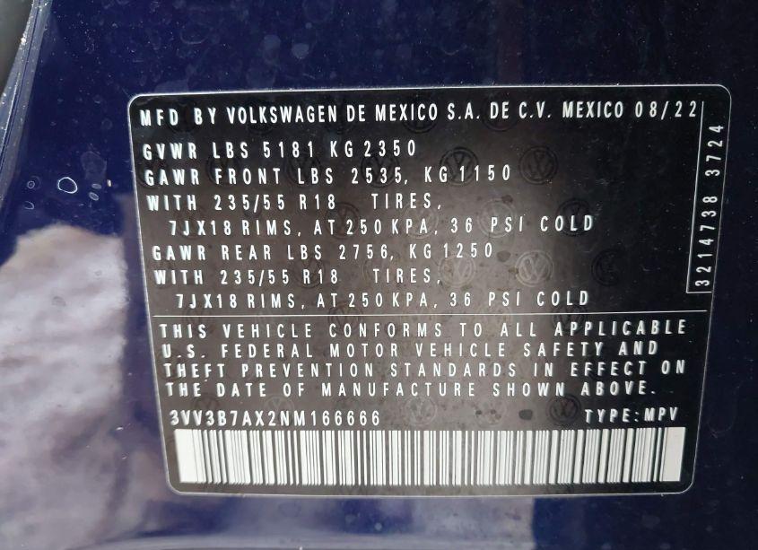 Photo 9 of 2022 Volkswagen Tiguan 2.0T SE (VIN 3VV3B7AX2NM166666)