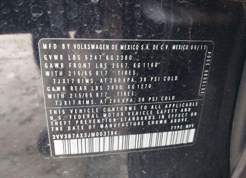 Photo 9 of 2018 Volkswagen Tiguan 2.0T SE/2.0T SEL (VIN 3VV3B7AX3JM003194)