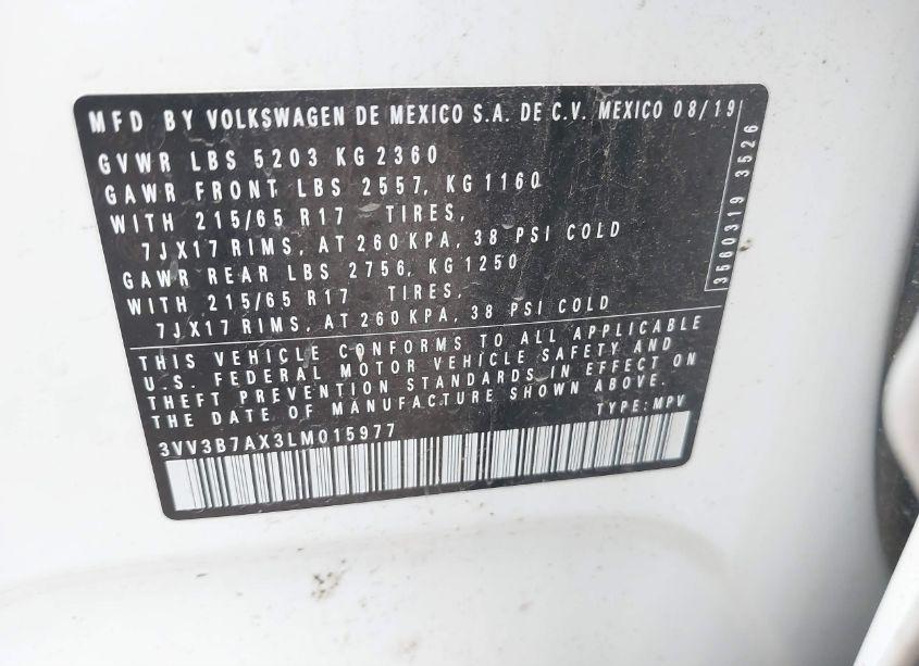 Photo 9 of 2020 Volkswagen Tiguan 2.0T SE/2.0T SE R-LINE BLACK/2.0T SEL (VIN 3VV3B7AX3LM015977)