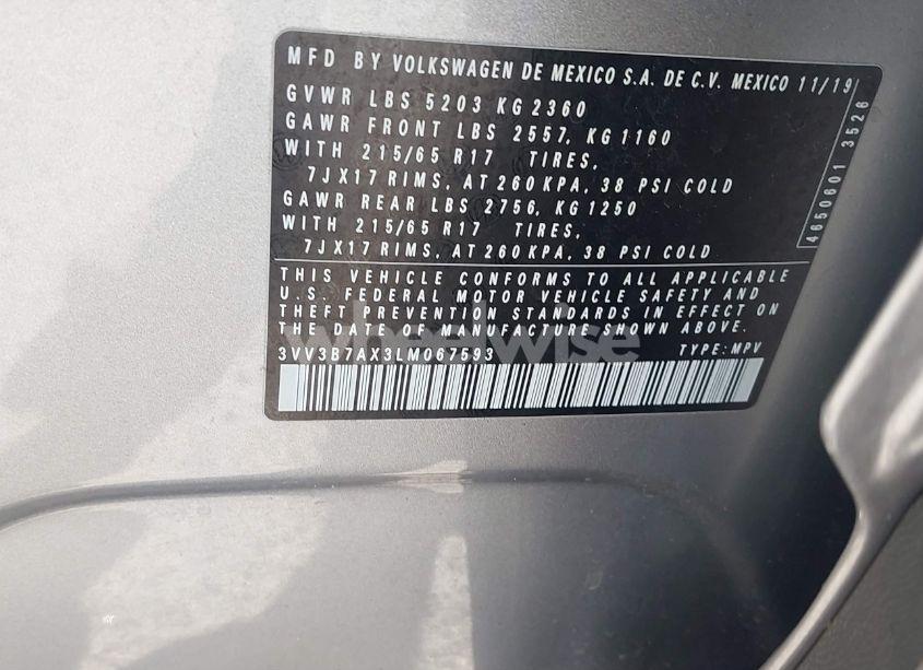 Photo 9 of 2020 Volkswagen Tiguan 2.0T SE/2.0T SE R-LINE BLACK/2.0T SEL (VIN 3VV3B7AX3LM067593)