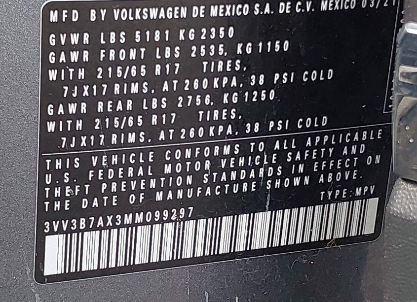 Photo 9 of 2021 Volkswagen Tiguan (VIN 3VV3B7AX3MM099297)
