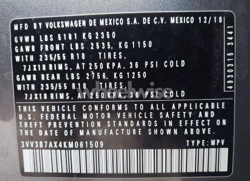 Photo 9 of 2019 Volkswagen Tiguan 2.0T SE/2.0T SEL/2.0T SEL R-LINE/2.0T SEL R-LINE BLACK (VIN 3VV3B7AX4KM061509)