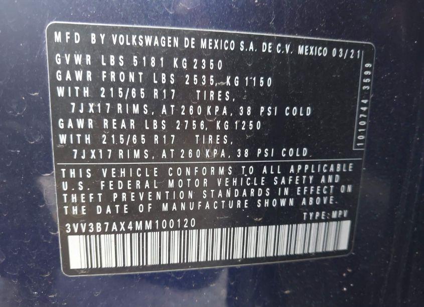 Photo 9 of 2021 Volkswagen Tiguan 2.0T SE/2.0T SE R-LINE BLACK/2.0T SEL (VIN 3VV3B7AX4MM100120)