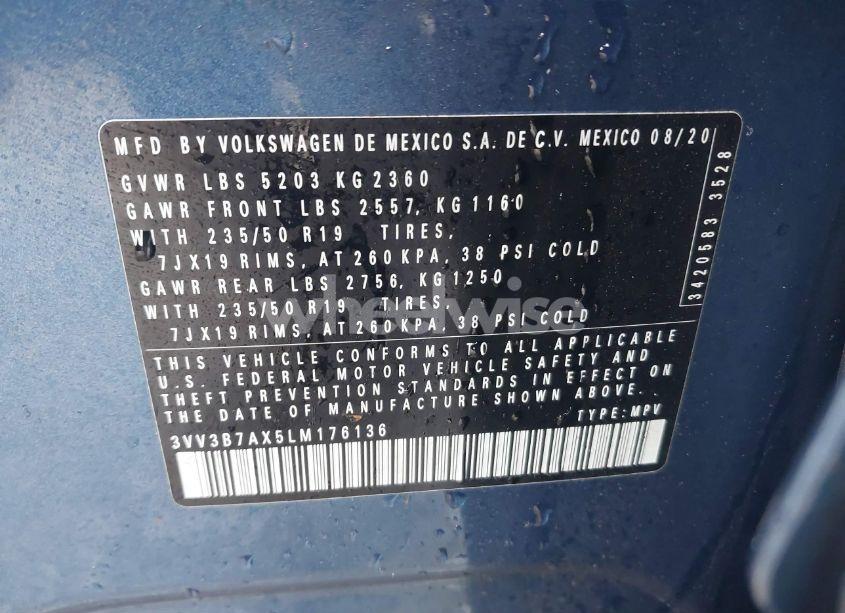 Photo 9 of 2020 Volkswagen Tiguan 2.0T SE/2.0T SE R-LINE BLACK/2.0T SEL (VIN 3VV3B7AX5LM176136)