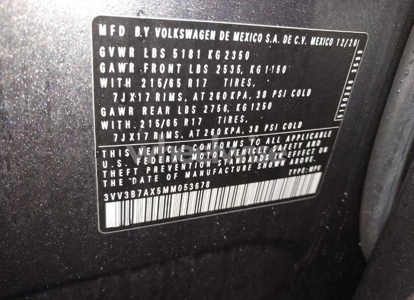 Photo 9 of 2021 Volkswagen Tiguan 2.0T SE/2.0T SE R-LINE BLACK/2.0T SEL (VIN 3VV3B7AX5MM053678)