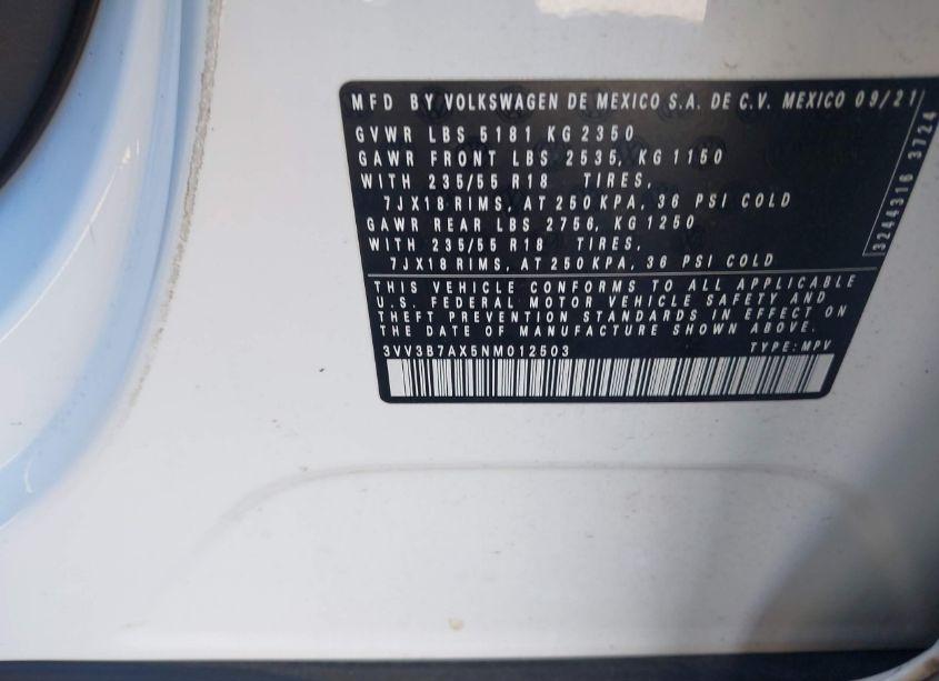Photo 9 of 2022 Volkswagen Tiguan 2.0T SE (VIN 3VV3B7AX5NM012503)