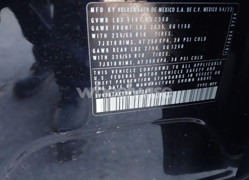 Photo 9 of 2022 Volkswagen Tiguan 2.0T SE (VIN 3VV3B7AX5NM107207)