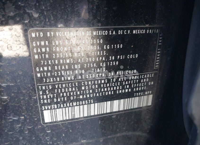 Photo 9 of 2019 Volkswagen Tiguan 2.0T SE/2.0T SEL/2.0T SEL R-LINE/2.0T SEL R-LINE BLACK (VIN 3VV3B7AX6KM006575)