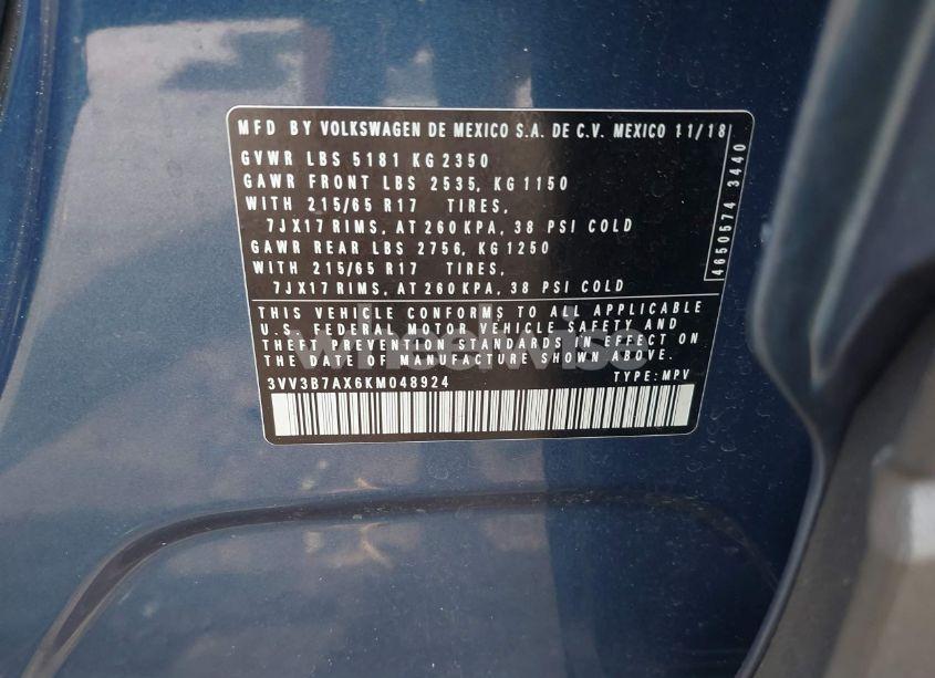 Photo 9 of 2019 Volkswagen Tiguan 2.0T SE/2.0T SEL/2.0T SEL R-LINE/2.0T SEL R-LINE BLACK (VIN 3VV3B7AX6KM048924)