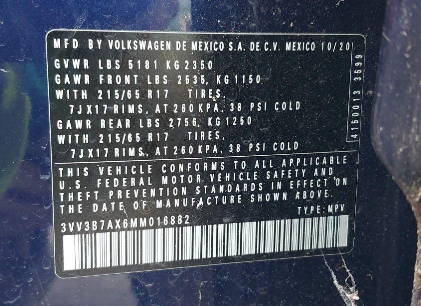 Photo 9 of 2021 Volkswagen Tiguan 2.0T SE/2.0T SE R-LINE BLACK/2.0T SEL (VIN 3VV3B7AX6MM016882)