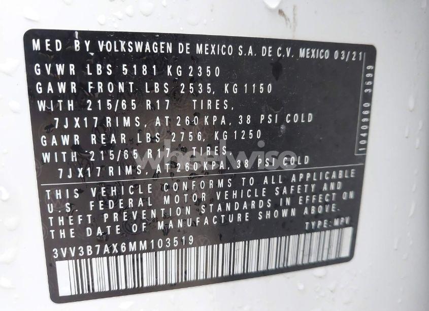 Photo 9 of 2021 Volkswagen Tiguan 2.0T SE/2.0T SE R-LINE BLACK/2.0T SEL (VIN 3VV3B7AX6MM103519)