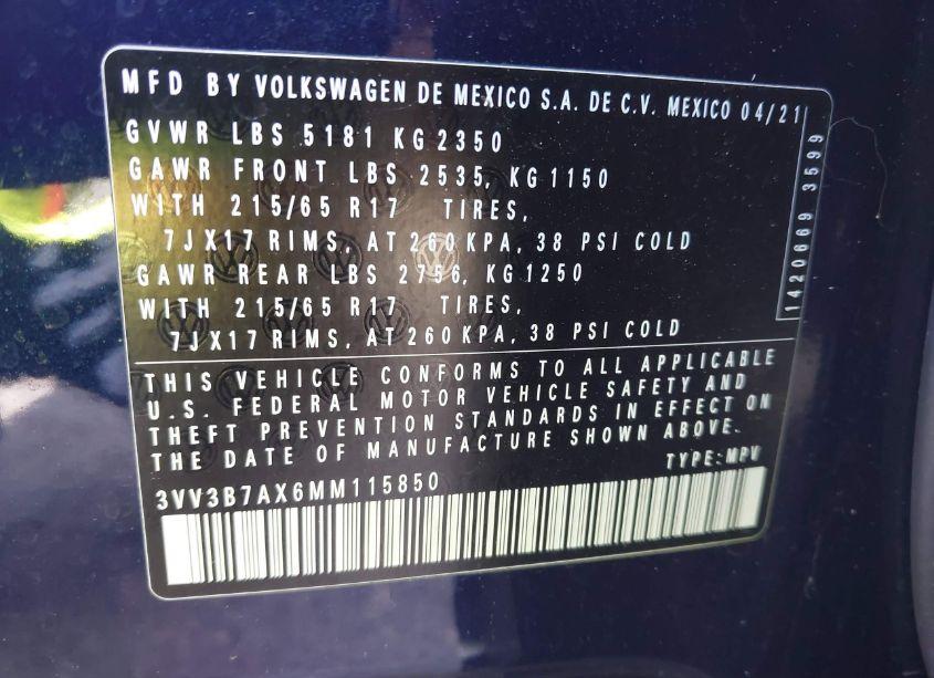 Photo 9 of 2021 Volkswagen Tiguan 2.0T SE/2.0T SE R-LINE BLACK/2.0T SEL (VIN 3VV3B7AX6MM115850)