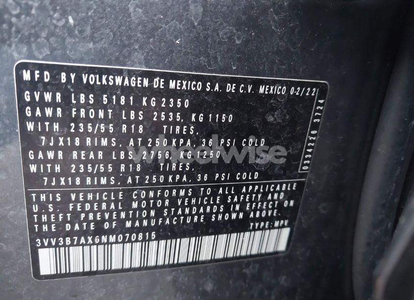 Photo 9 of 2022 Volkswagen Tiguan 2.0T SE (VIN 3VV3B7AX6NM070815)