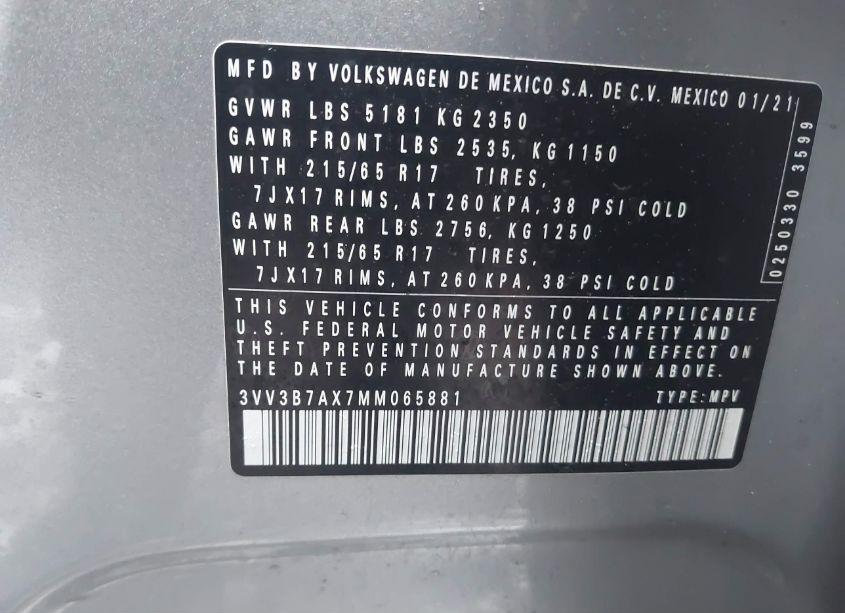 Photo 9 of 2021 Volkswagen Tiguan 2.0T SE/2.0T SE R-LINE BLACK/2.0T SEL (VIN 3VV3B7AX7MM065881)