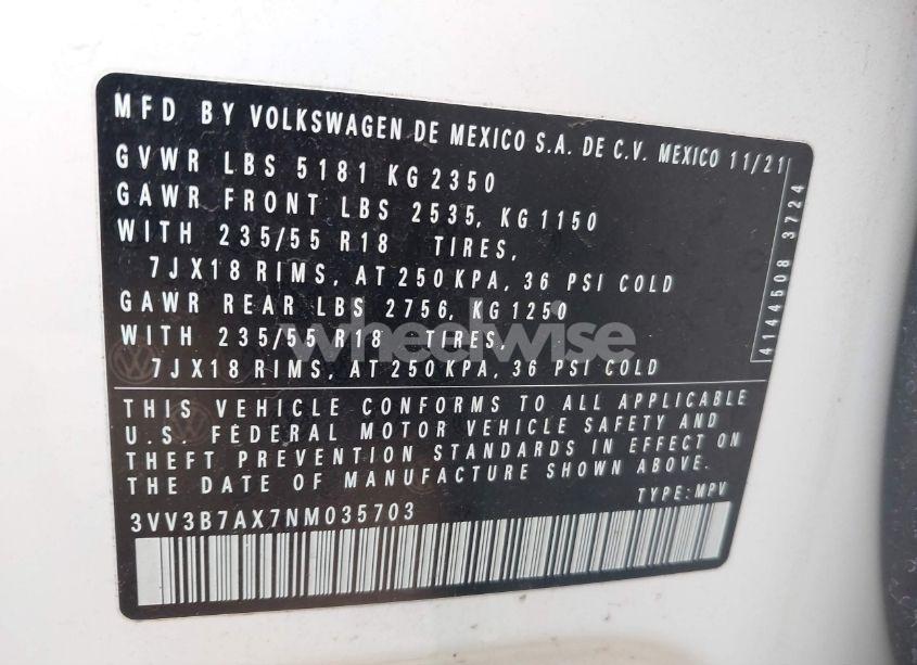 Photo 9 of 2022 Volkswagen Tiguan 2.0T SE (VIN 3VV3B7AX7NM035703)