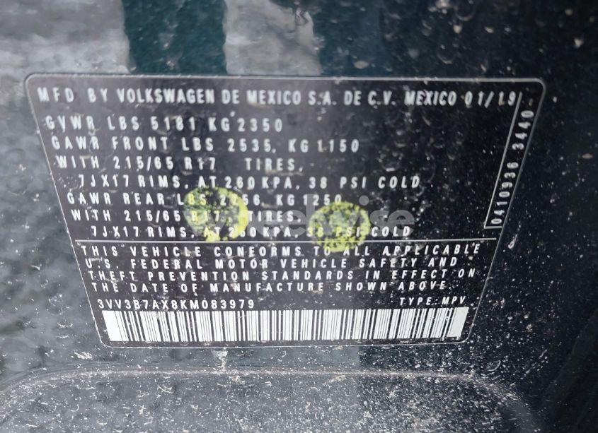 Photo 9 of 2019 Volkswagen Tiguan 2.0T SE/2.0T SEL/2.0T SEL R-LINE/2.0T SEL R-LINE BLACK (VIN 3VV3B7AX8KM083979)