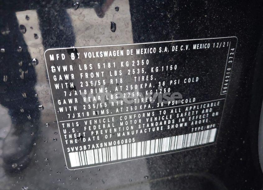 Photo 9 of 2022 Volkswagen Tiguan 2.0T SE (VIN 3VV3B7AX8NM060805)