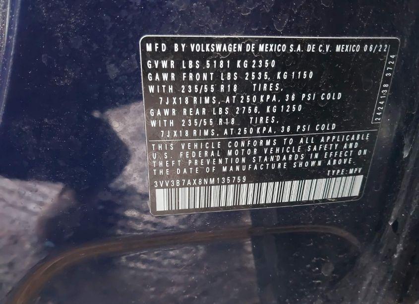 Photo 9 of 2022 Volkswagen Tiguan 2.0T SE (VIN 3VV3B7AX8NM135759)