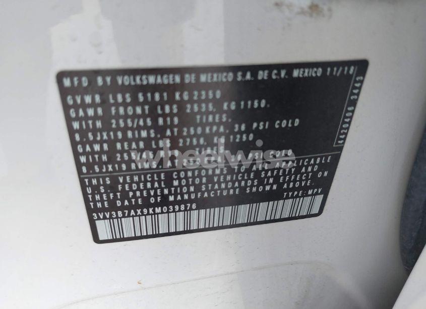 Photo 9 of 2019 Volkswagen Tiguan 2.0T SE/2.0T SEL/2.0T SEL R-LINE/2.0T SEL R-LINE BLACK (VIN 3VV3B7AX9KM039876)