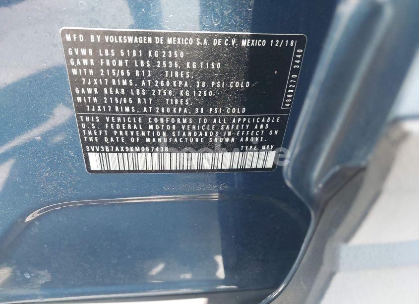 Photo 9 of 2019 Volkswagen Tiguan 2.0T SE/2.0T SEL/2.0T SEL R-LINE/2.0T SEL R-LINE BLACK (VIN 3VV3B7AX9KM057438)