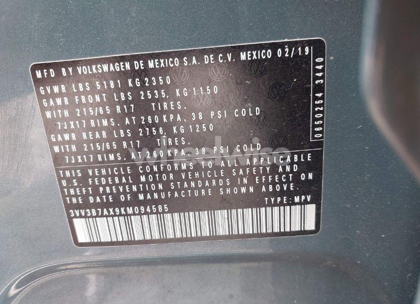 Photo 9 of 2019 Volkswagen Tiguan 2.0T SE/2.0T SEL/2.0T SEL R-LINE/2.0T SEL R-LINE BLACK (VIN 3VV3B7AX9KM094585)