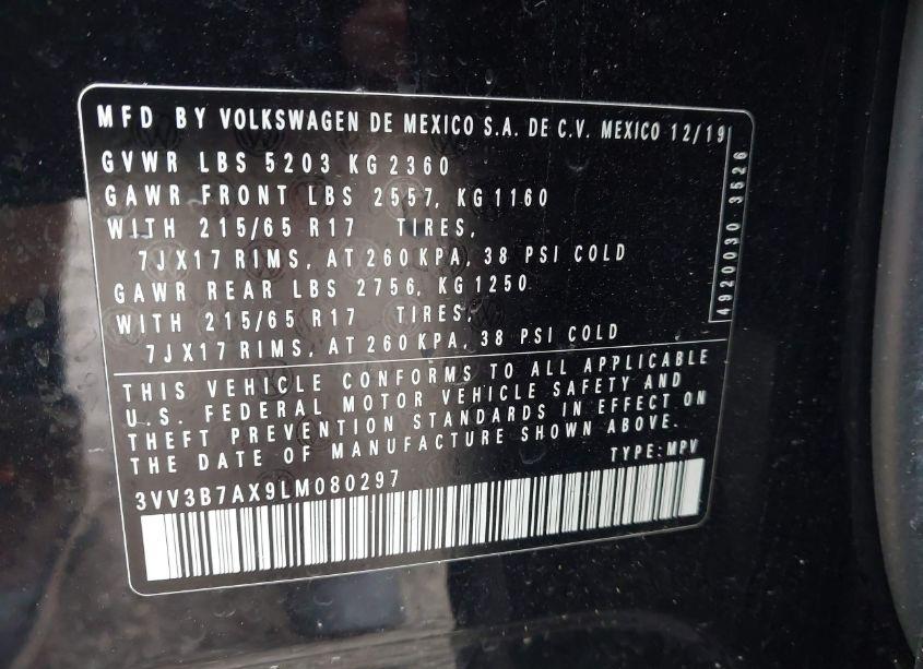 Photo 9 of 2020 Volkswagen Tiguan 2.0T SE/2.0T SE R-LINE BLACK/2.0T SEL (VIN 3VV3B7AX9LM080297)