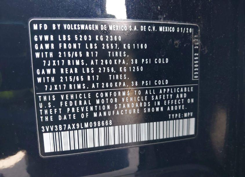 Photo 9 of 2020 Volkswagen Tiguan 2.0T SE/2.0T SE R-LINE BLACK/2.0T SEL (VIN 3VV3B7AX9LM098668)