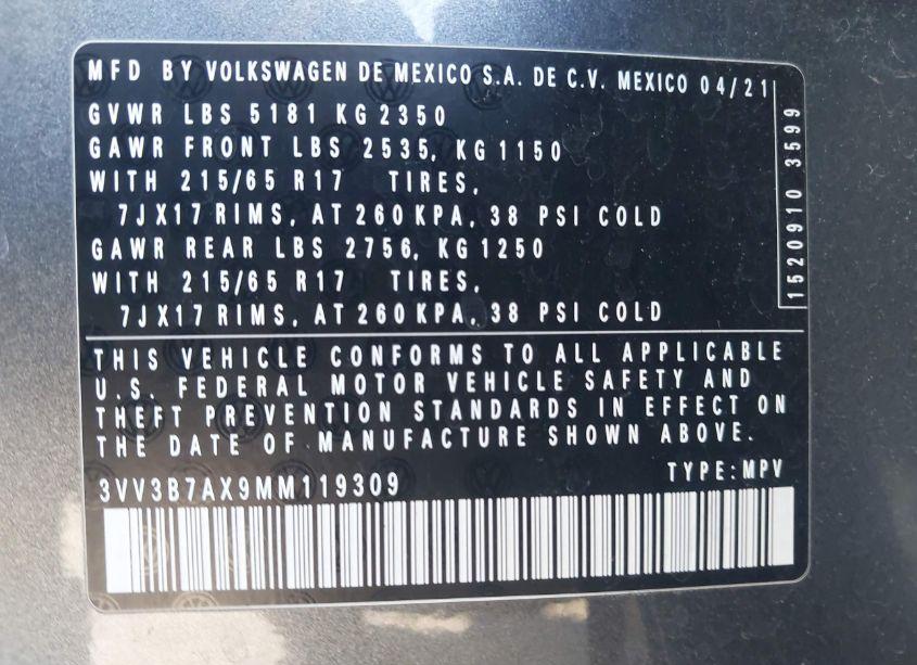 Photo 9 of 2021 Volkswagen Tiguan 2.0T SE/2.0T SE R-LINE BLACK/2.0T SEL (VIN 3VV3B7AX9MM119309)