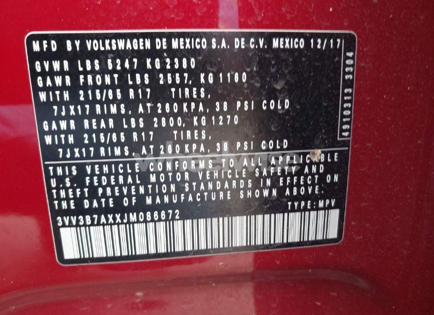Photo 9 of 2018 Volkswagen Tiguan 2.0T SE/2.0T SEL (VIN 3VV3B7AXXJM086672)
