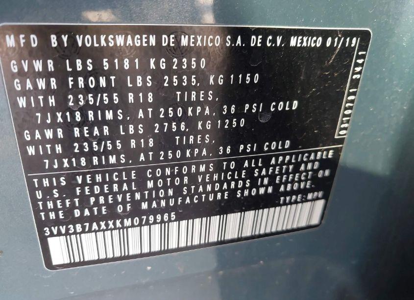 Photo 9 of 2019 Volkswagen Tiguan 2.0T SE/2.0T SEL/2.0T SEL R-LINE/2.0T SEL R-LINE BLACK (VIN 3VV3B7AXXKM079965)