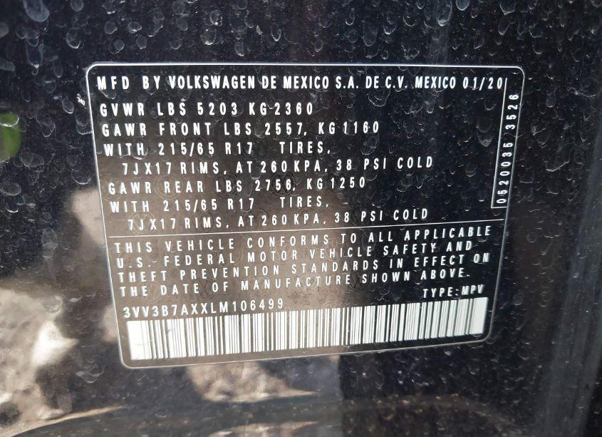 Photo 9 of 2020 Volkswagen Tiguan 2.0T SE/2.0T SE R-LINE BLACK/2.0T SEL (VIN 3VV3B7AXXLM106499)