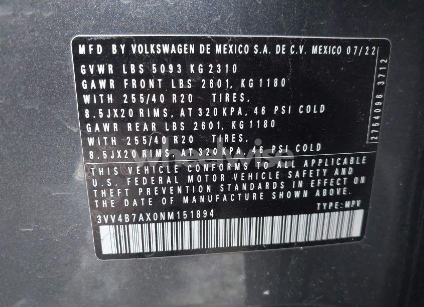 Photo 9 of 2022 Volkswagen Tiguan 2.0T SEL R-LINE (VIN 3VV4B7AX0NM151894)