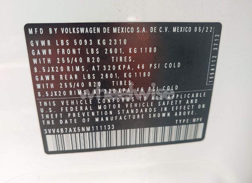 Photo 9 of 2022 Volkswagen Tiguan 2.0T SEL R-LINE (VIN 3VV4B7AX5NM111133)