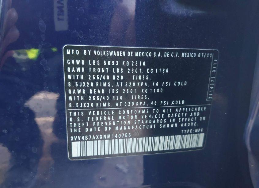 Photo 9 of 2022 Volkswagen Tiguan 2.0T SEL R-LINE (VIN 3VV4B7AXXNM140756)