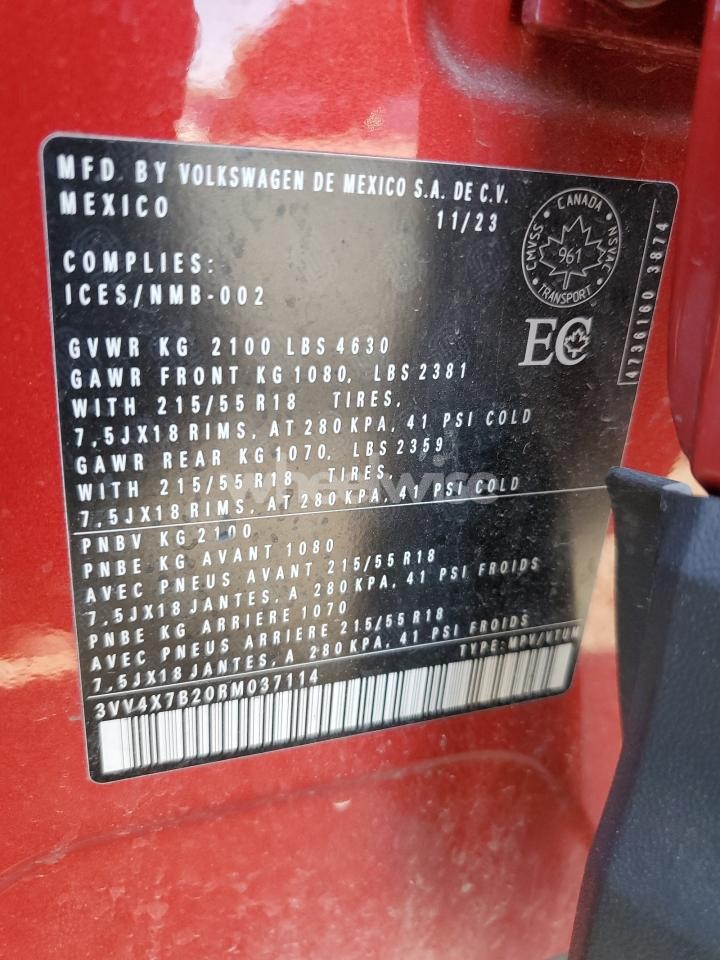 Photo 14 of 2024 VOLKSWAGEN TAOS SEL (VIN 3VV4X7B20RM037114)