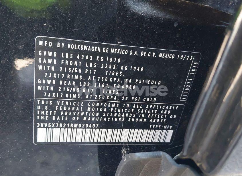 Photo 9 of 2024 Volkswagen Taos 1.5T S (VIN 3VV5X7B21RM020407)