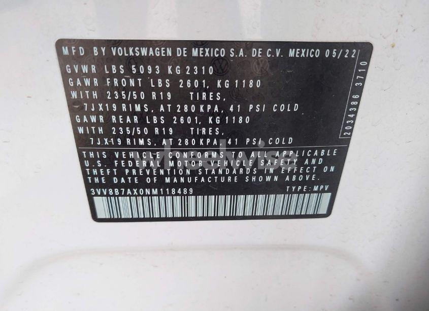 Photo 9 of 2022 Volkswagen Tiguan 2.0T SE R-LINE BLACK (VIN 3VV8B7AX0NM118489)