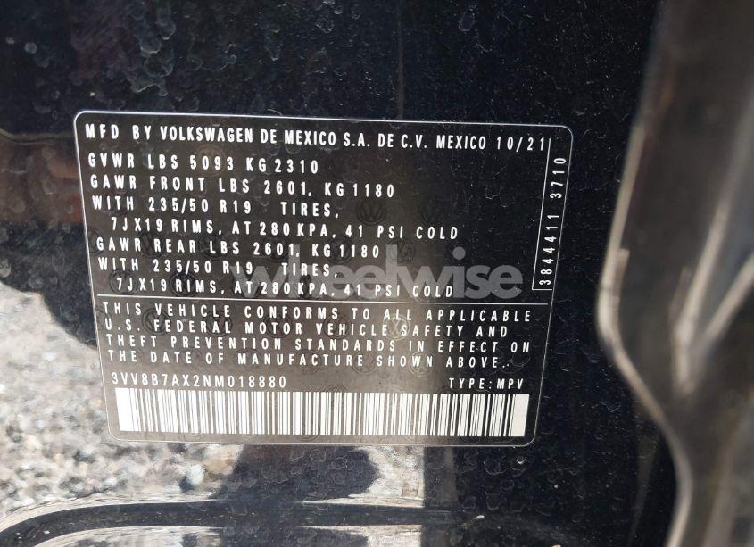 Photo 9 of 2022 Volkswagen Tiguan 2.0T SE R-LINE BLACK (VIN 3VV8B7AX2NM018880)