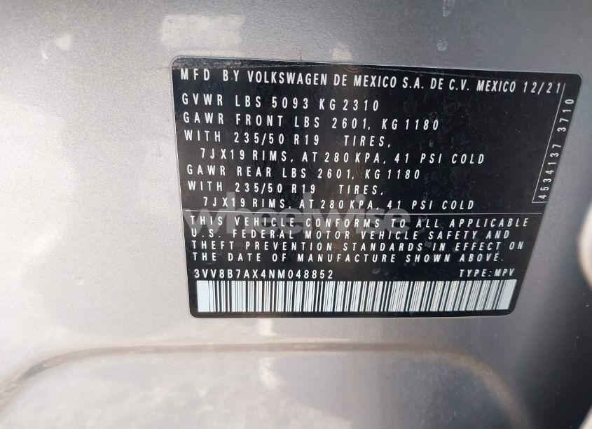 Photo 9 of 2022 Volkswagen Tiguan 2.0T SE R-LINE BLACK (VIN 3VV8B7AX4NM048852)